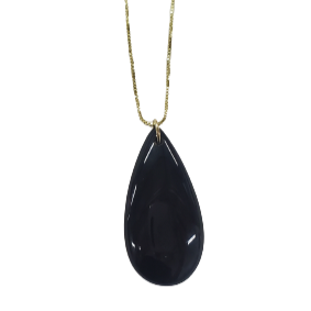 Black Teardrop Shape Stone Charm Necklace *C-8-LC-G*
