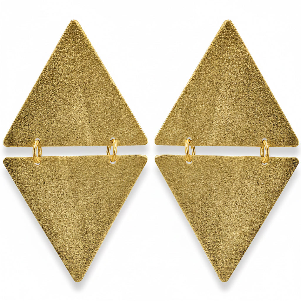 Pair of Sheila Fajl brushed gold triangle earrings