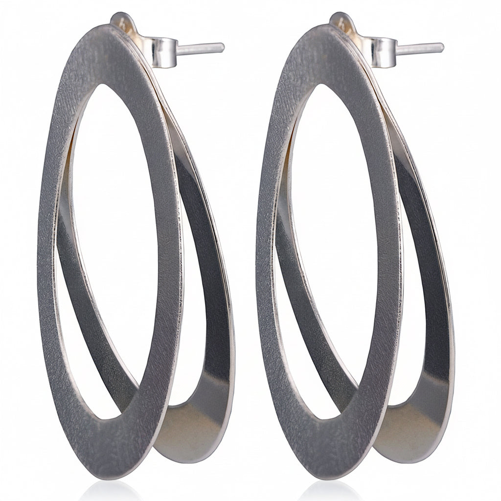 Pair of Sheila Fajl double silver hoop earrings