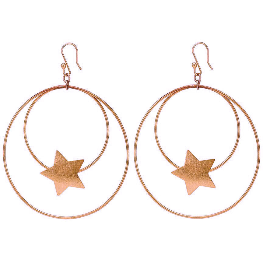 Rose Gold Vega Star Earrings 2.5" *D-9*