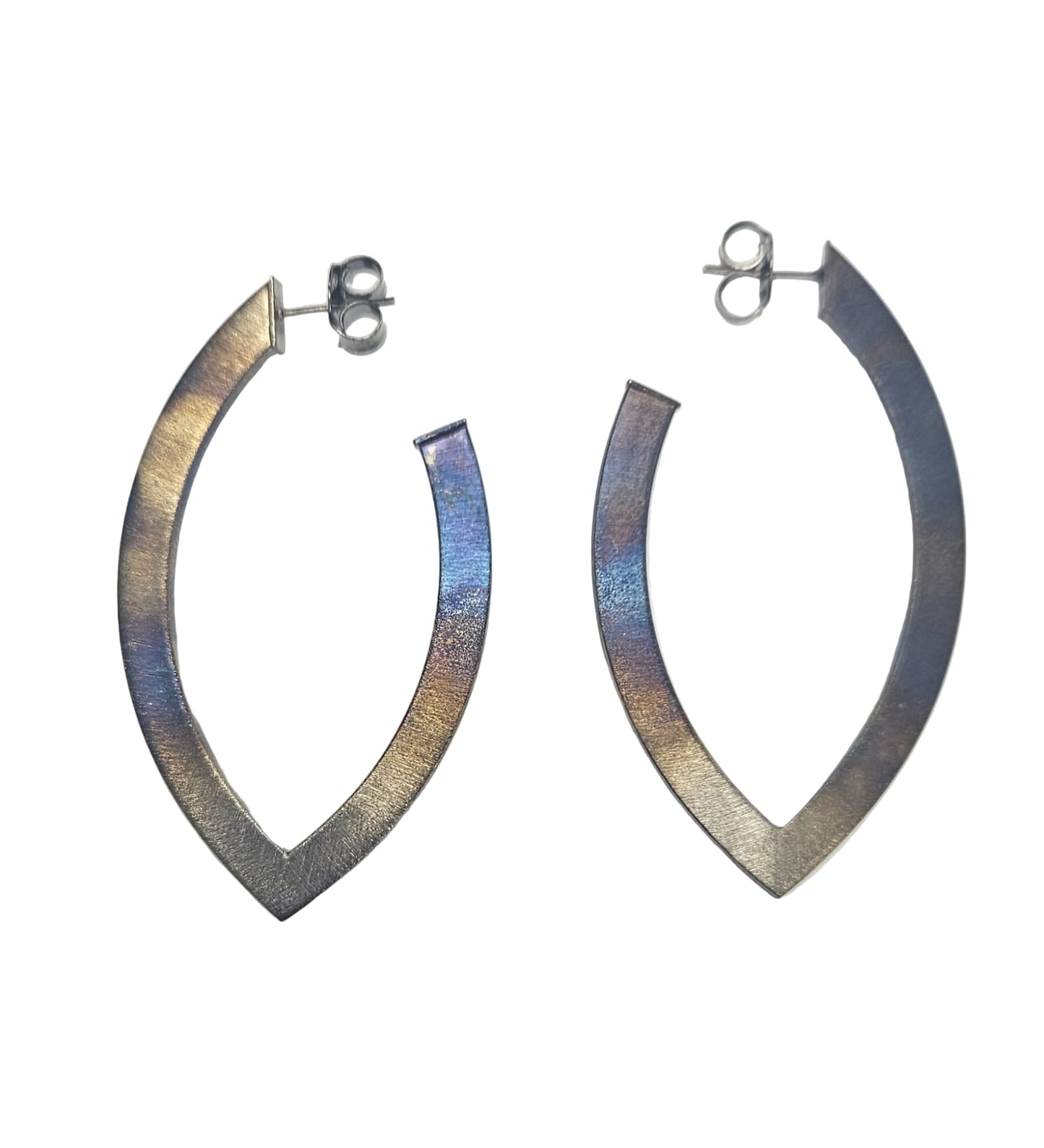 Sheila Fajl brushed burnished v-shape hoop earrings on a white background