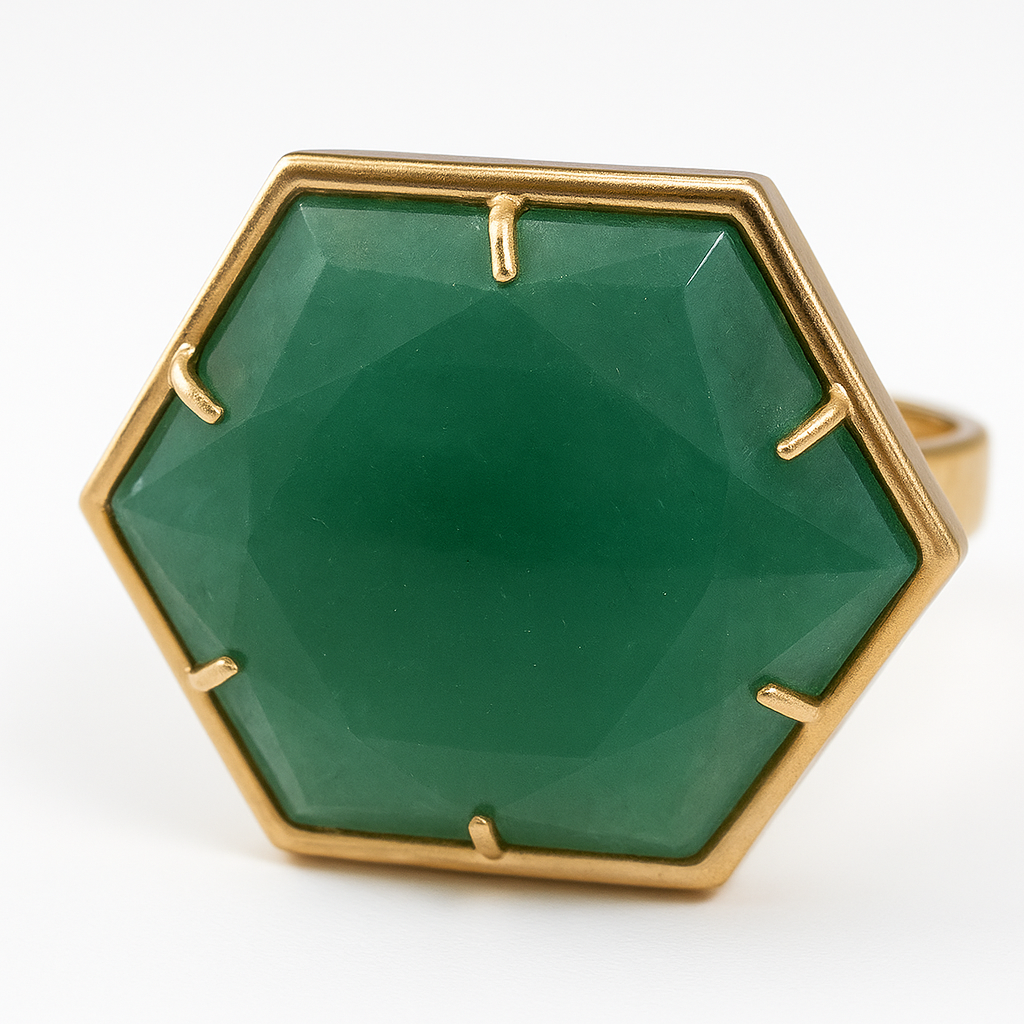 Green Quartz Hexagon Ring Size 6