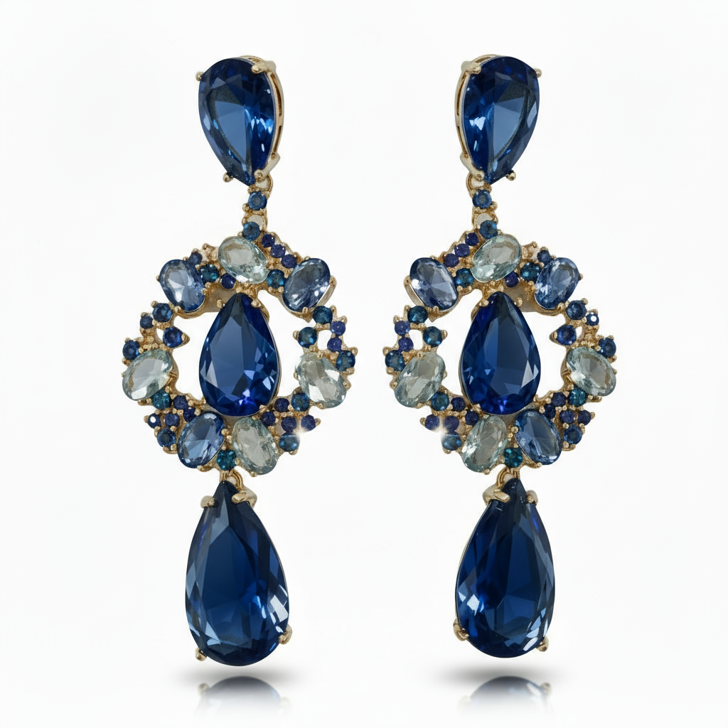 Multi-Drop Blue Gem Earrings