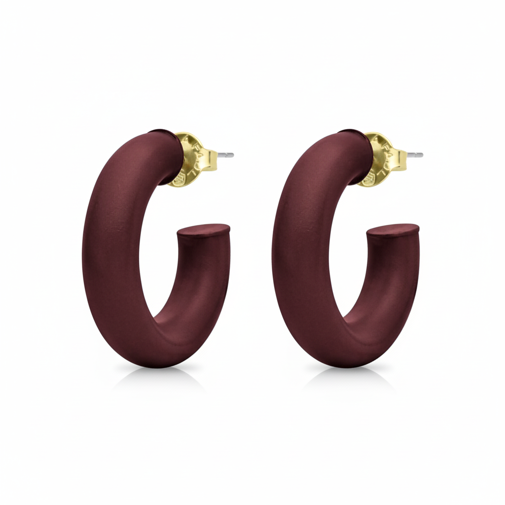 pair of maroon small Sheila Fajl hoop earrings