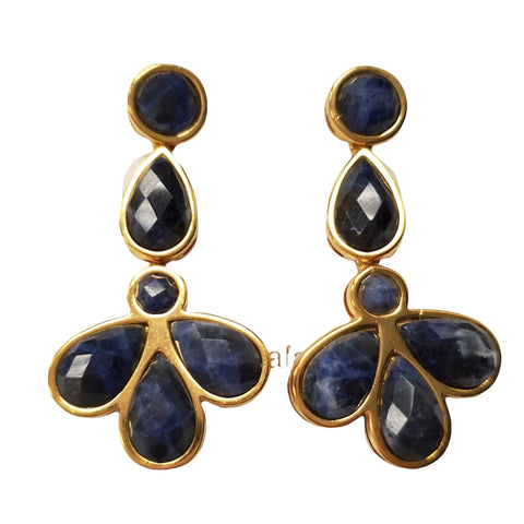 Sodalite Tear and Round Stone Earrings