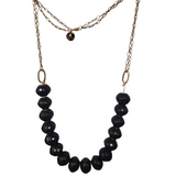 Black Beads on Double Chain Necklace