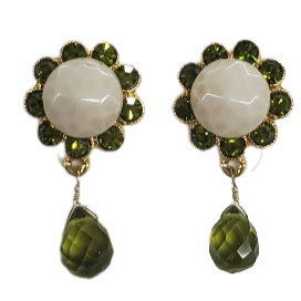 Green and White Stone Flower Earrings