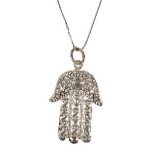 Silver Large Hamsa Charm Necklace