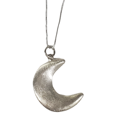 Brushed Crescent Moon Charm Necklace