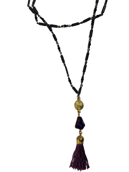 Purple Bead and Tassel Statement Necklace