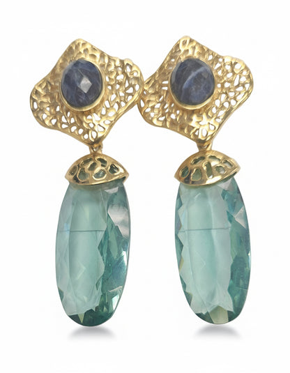 Large Teardrop Stone on Filigree Top Earrings