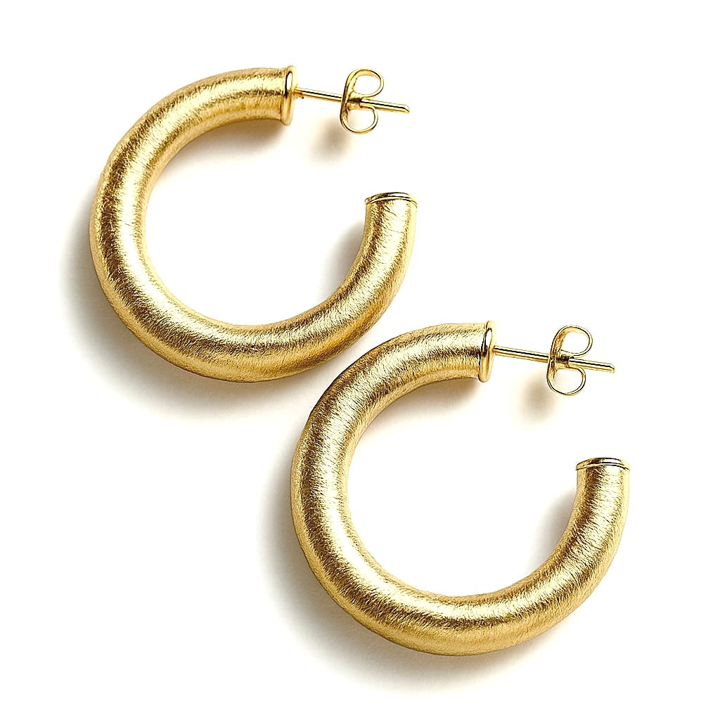 1.5” small brushed Sheila Fajl gold hoop earrings 