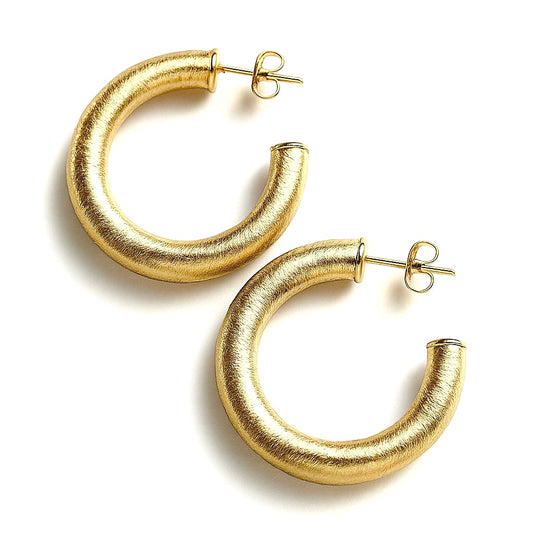 1.5” small brushed Sheila Fajl gold hoop earrings 