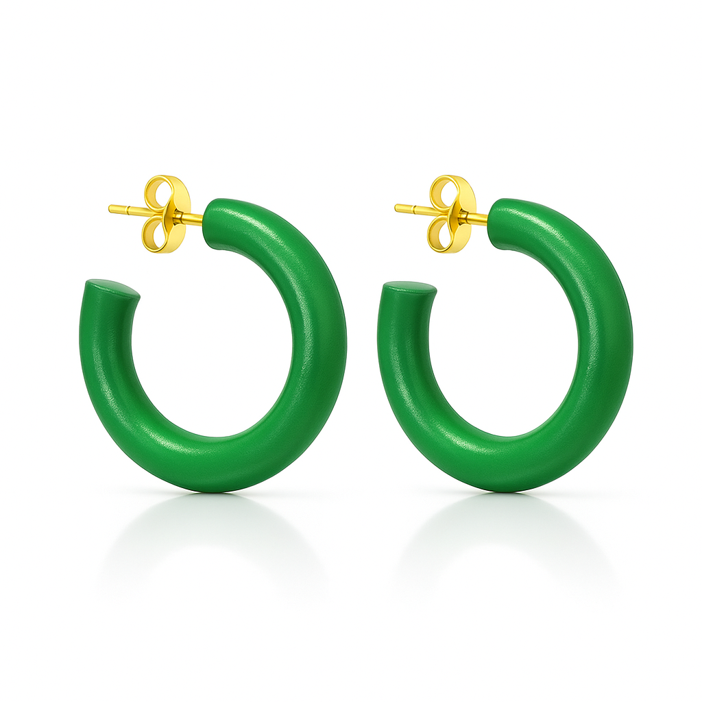 Sheila Fajl small Green hoop earrings with gold posts 
