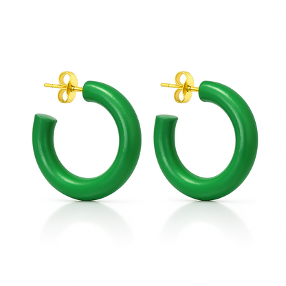 Sheila Fajl small Green hoop earrings with gold posts 
