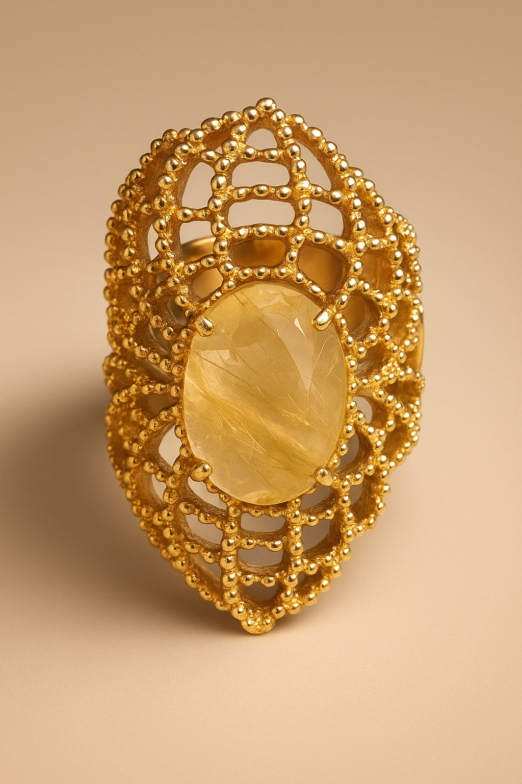 Filigree Ring with Oval Lemon Stone