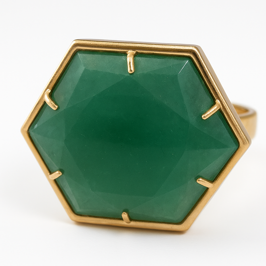 Green Quartz Hexagon Ring Size 6