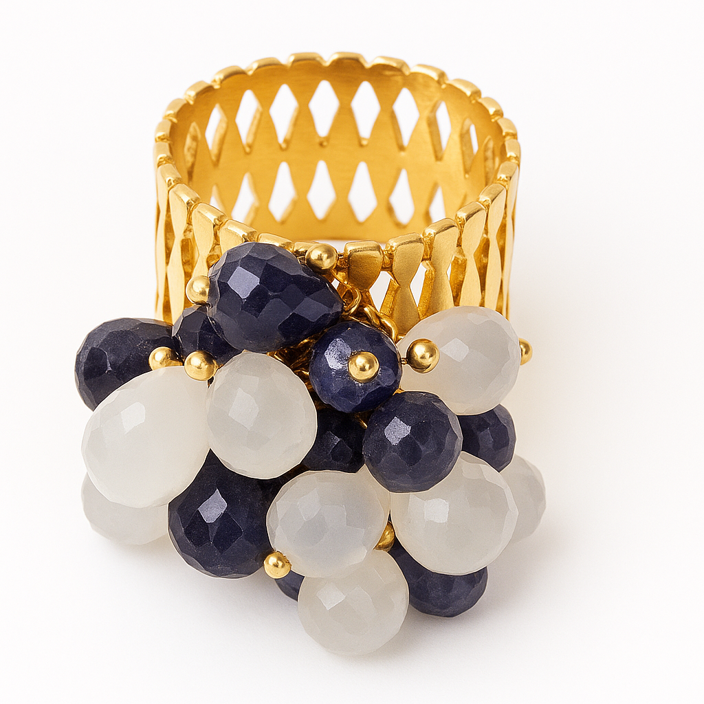 Grey Beaded Ring Size 8