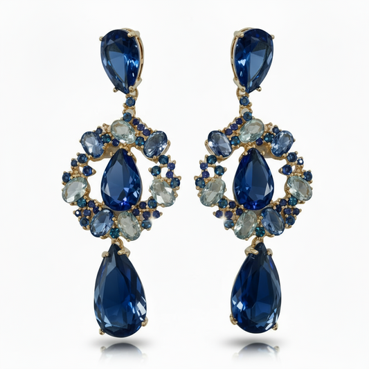 Multi-Drop Blue Gem Earrings