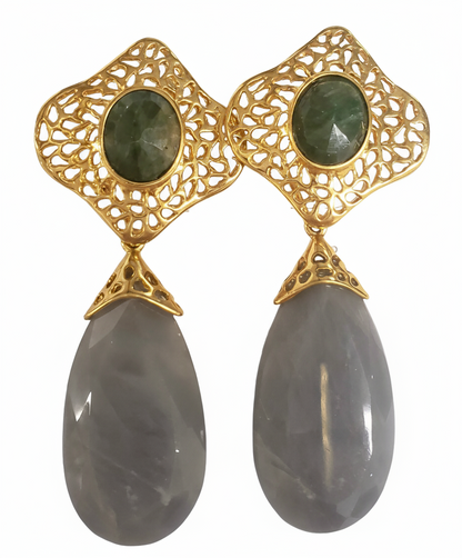 Large Teardrop Stone on Filigree Top Earrings