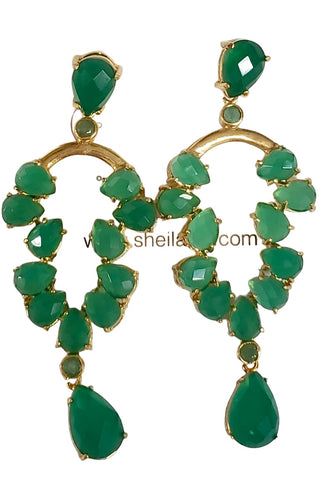 Green Stone Earrings on Half Circles