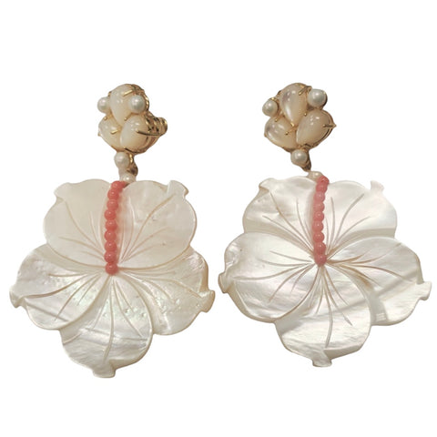 Mother-Of-Pearl And Coral Flower Earring